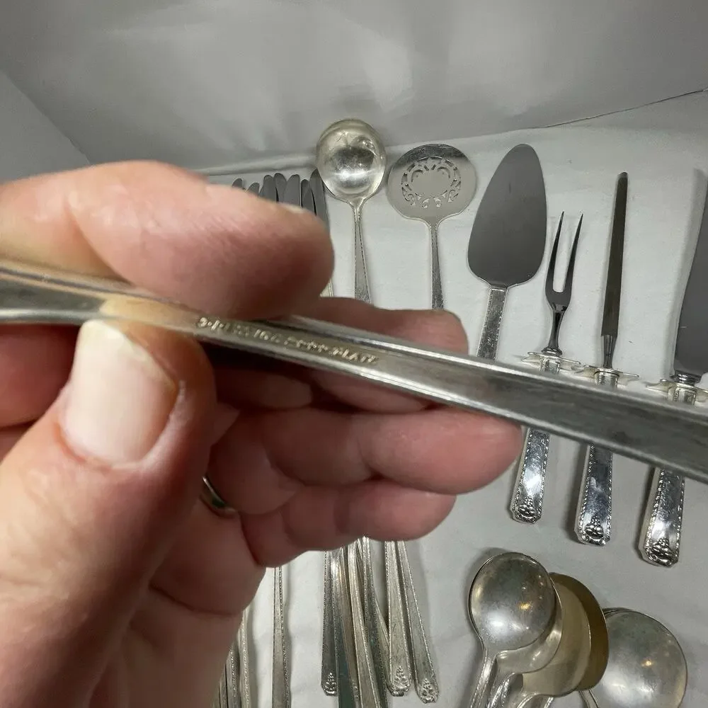 Vintage 81 Piece Prestige Bordeaux Pattern Silverplate Flatware Set/ Rare Knife